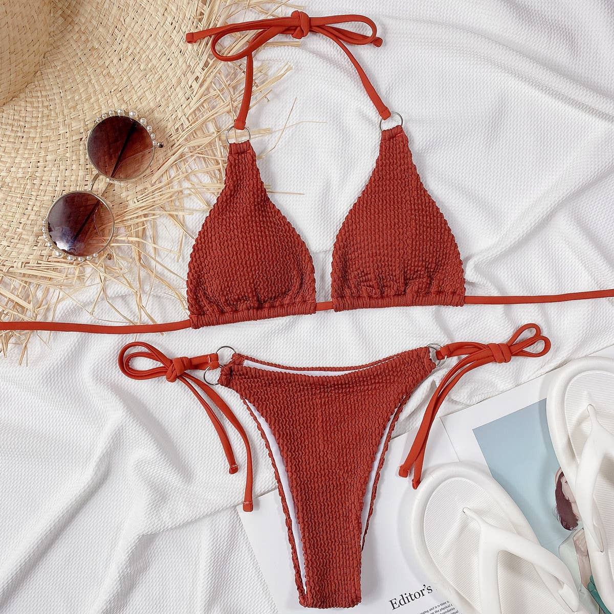 Sexy Push-Up Bikini Set - Solid Color Swimsuit