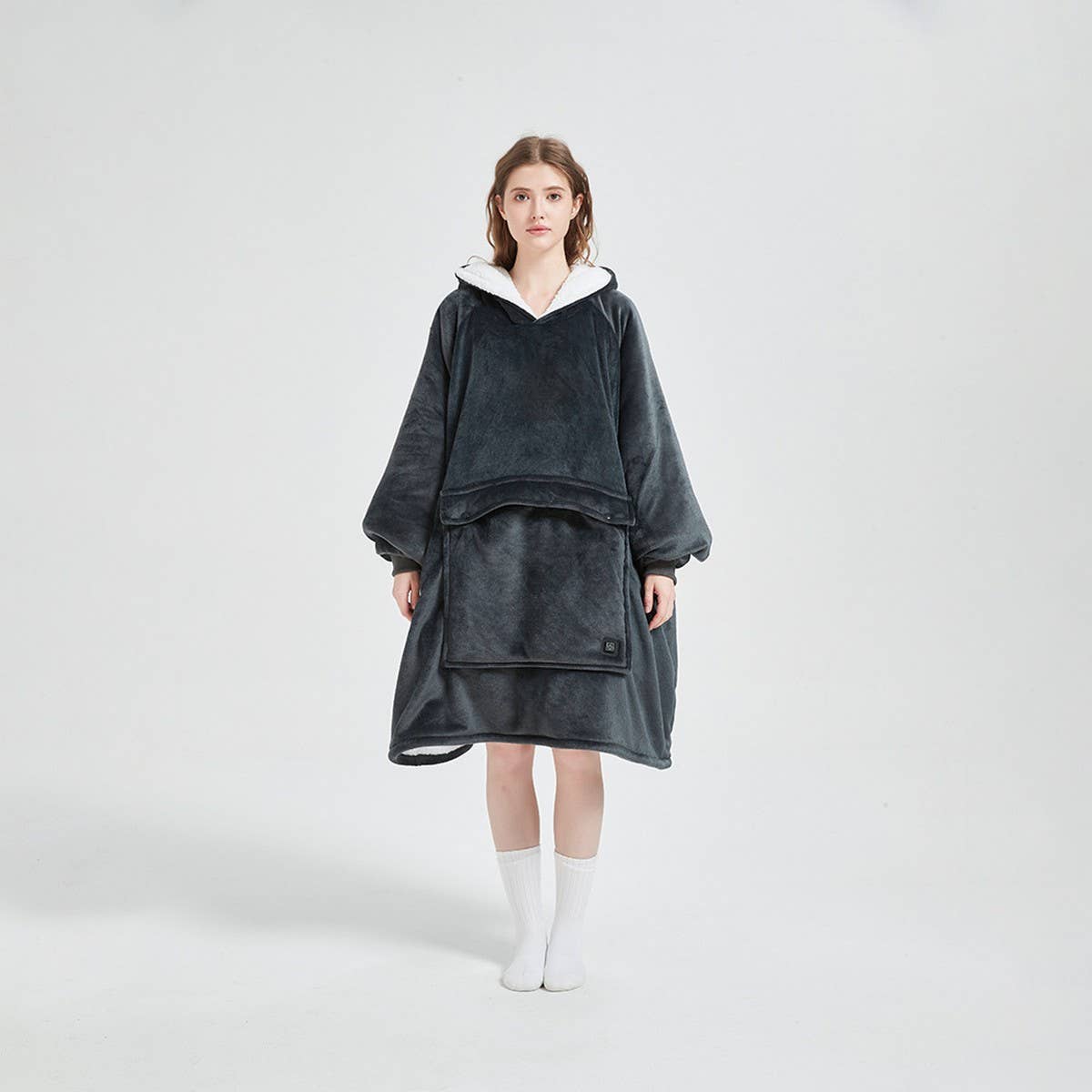 USB Heated Hoodie Blanket Double-Layer Flannel