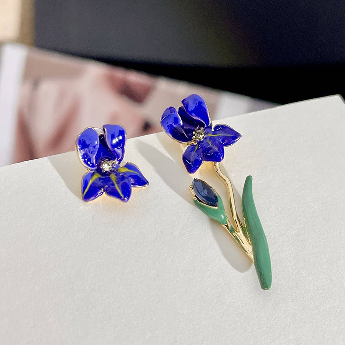 WOMEN RETRO BLUE SERIES GEMSTONE EARRINGS
