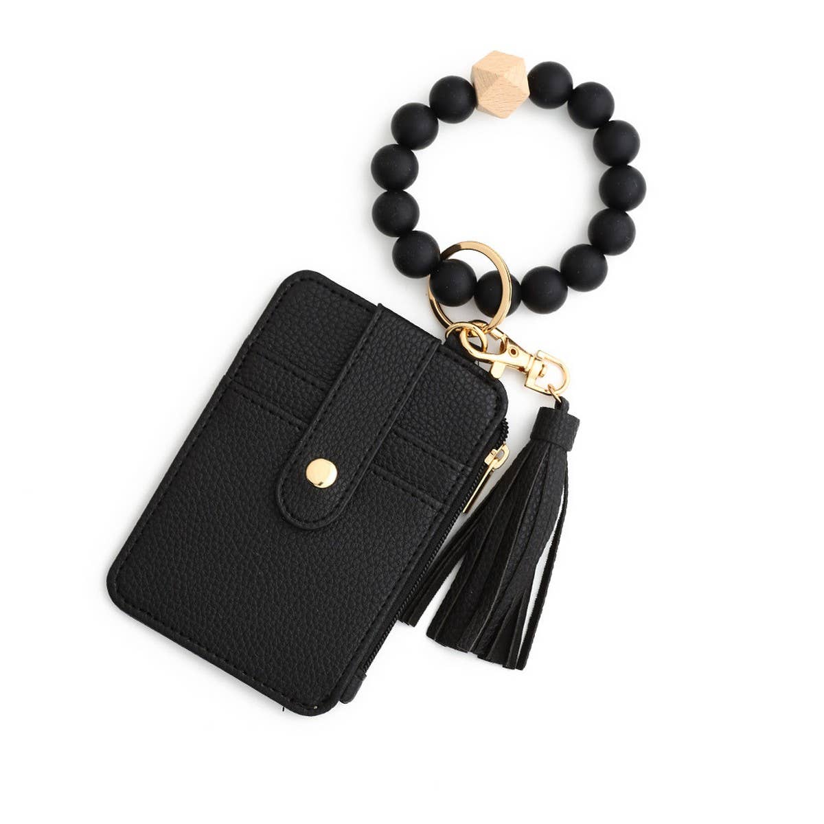 SILICONE BRACELET LEATHER WALLET TASSEL KEYCHAIN