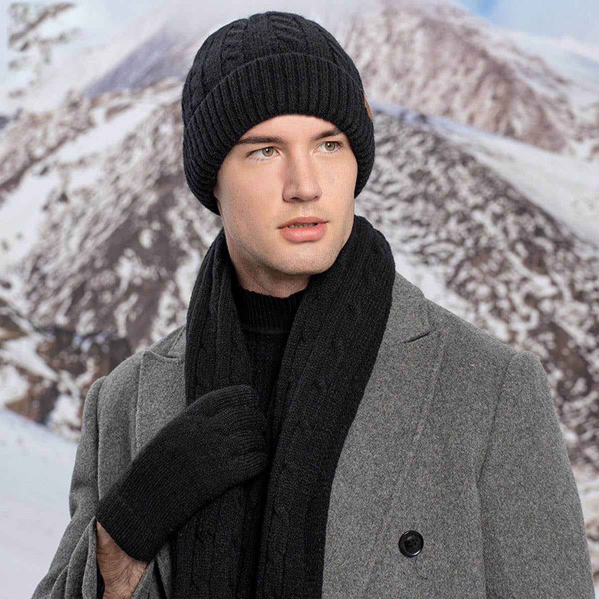 NEW KNITTED HAT, SCARF AND GLOVES THREE-PIECE SET