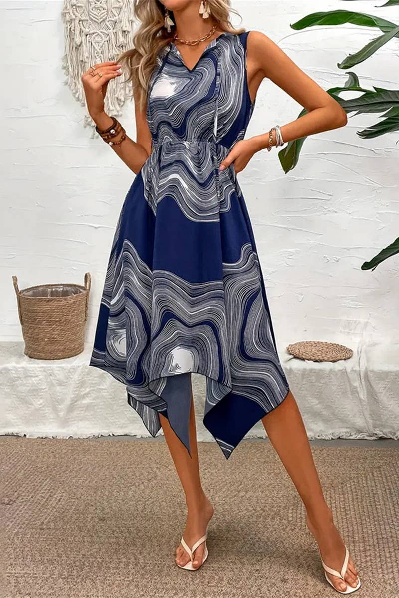 CWDMD5081_SUMMER IRREGULAR SOLID COLOR SLIT WAIST SHIRT DRES