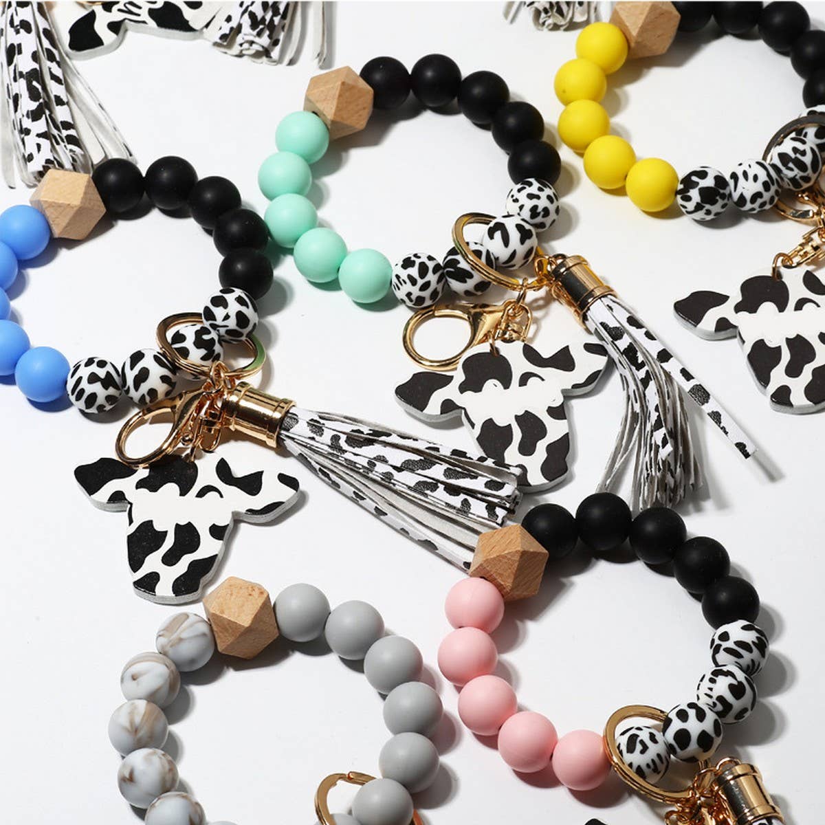 Wooden Bull Head Keychain with Silicone Bead Bracelet_CWMM68