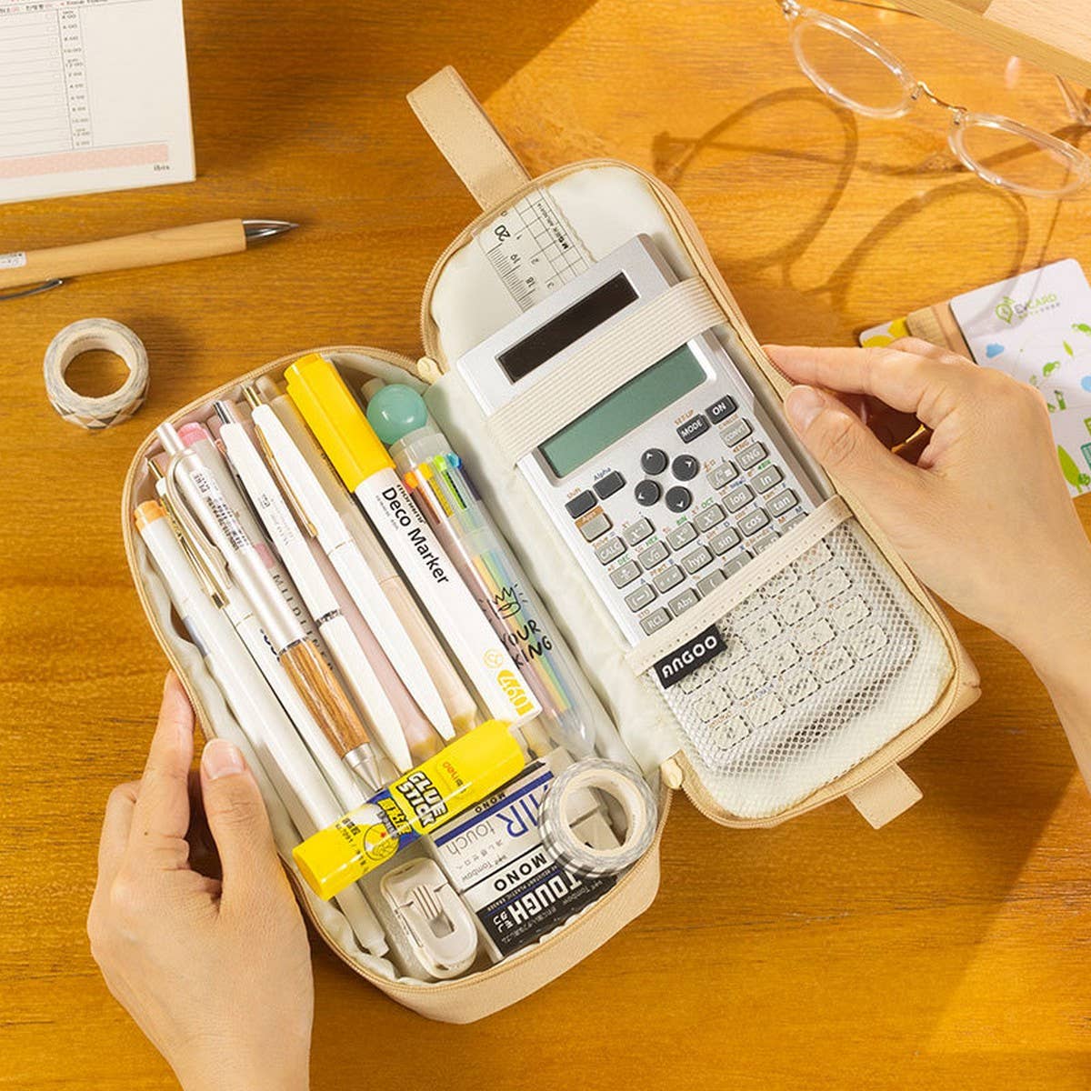 DOUBLE LAYER SOLID COLOR SIMPLE PENCIL CASE