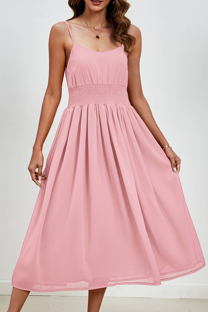 CWDMD4892_V-NECK STRAPPY CHIFFON WEDDING GUEST DRESS