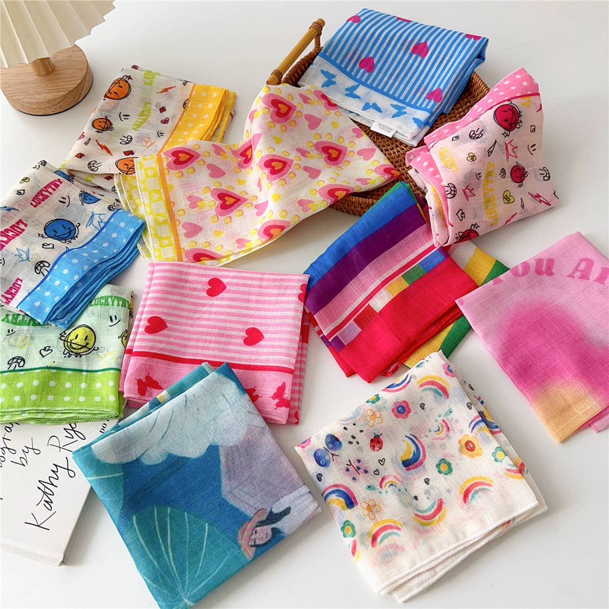 Cotton Linen Floral Square Scarf for Women