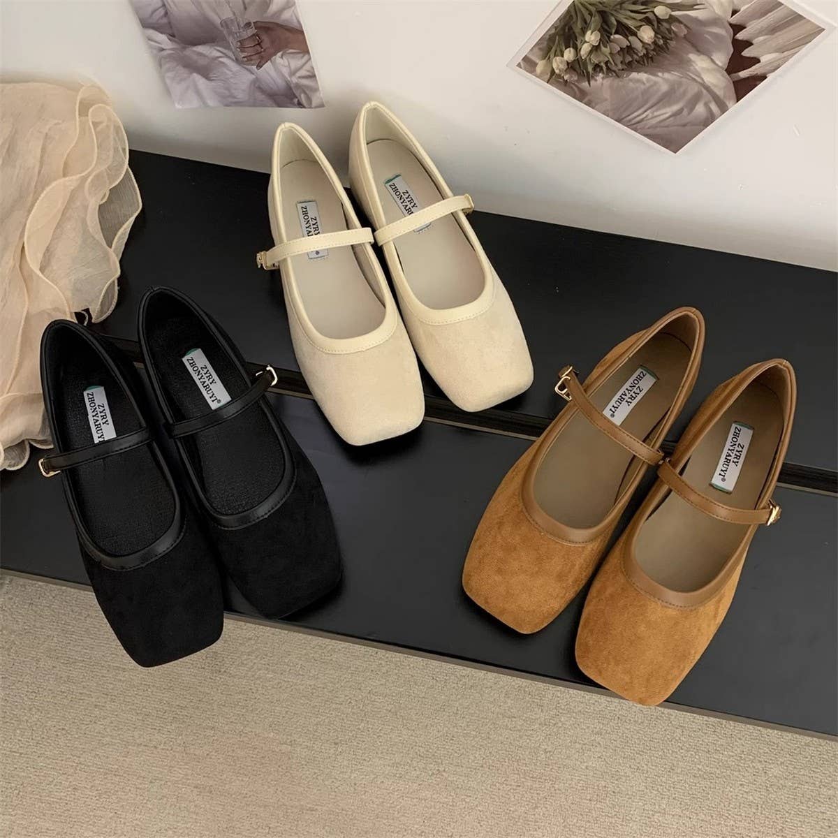 Retro Suede Mary Janes with Low Block Heels_CWSHF0169