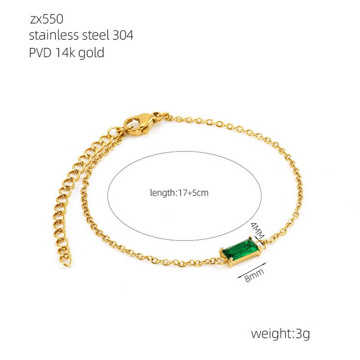 Emerald titanium steel necklace three-piece set