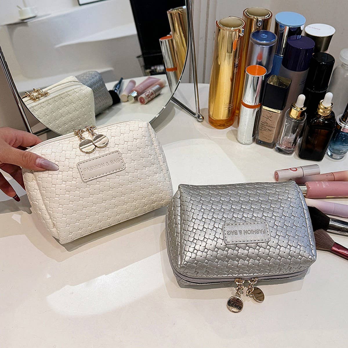 PORTABLE WOVEN PATTERN HIGH-END COSMETIC BAG_CWAB4402