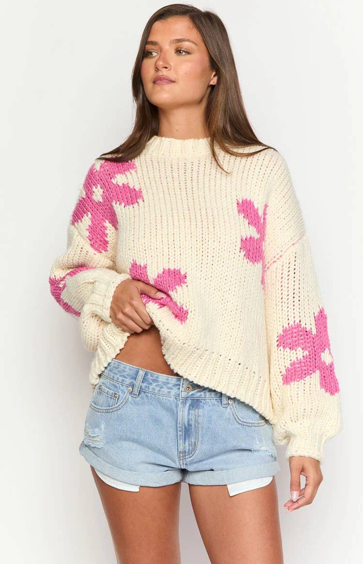 FLORAL PRINT TOP CREW NECK IN CONTRASTING COLORS