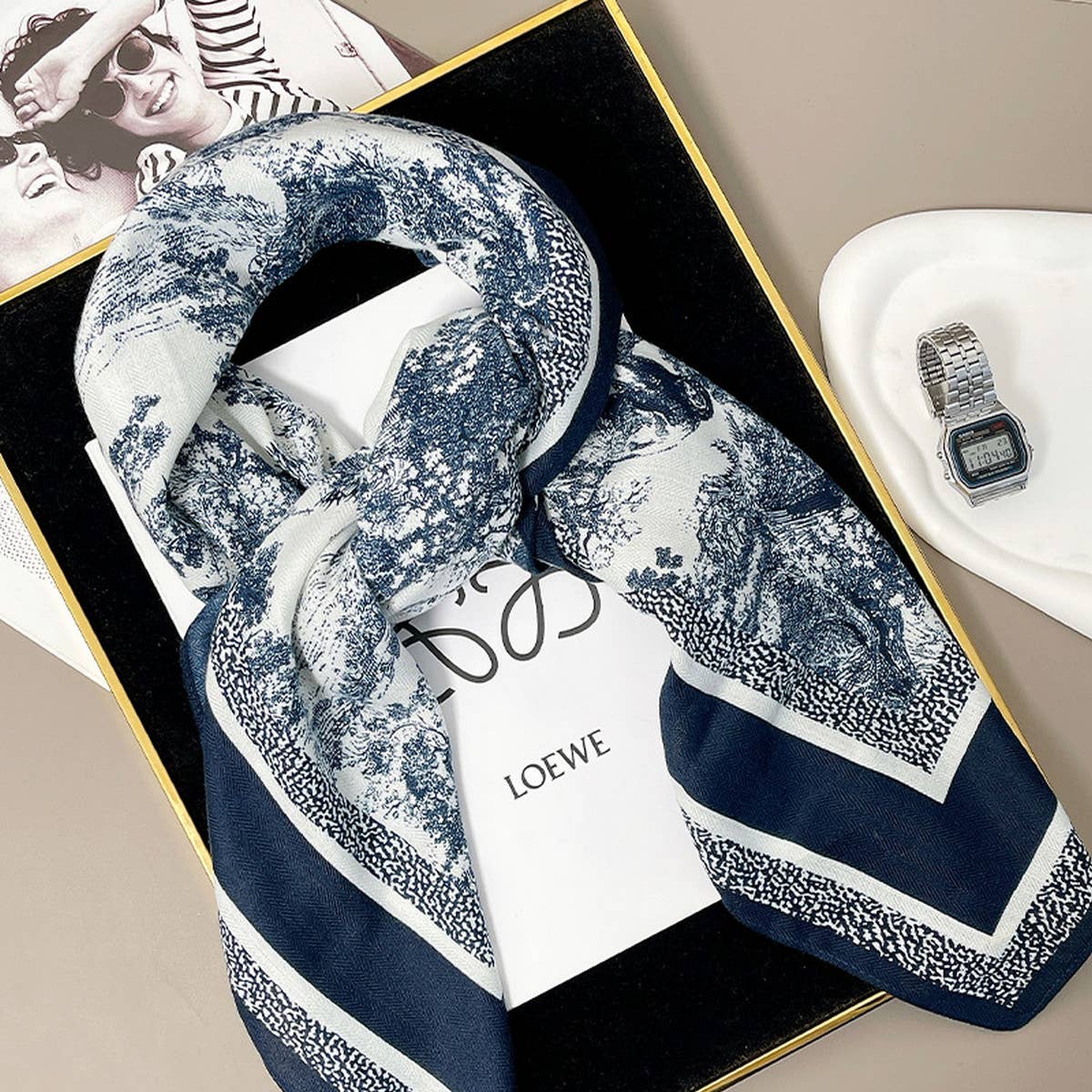 Ink Art Velvet Scarf ? Winter Square Shawl 90cm
