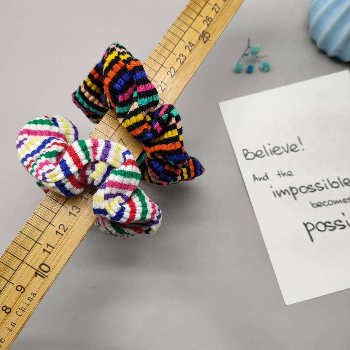 WINTER RAINBOW WHITE PLUSH HAIR TIE