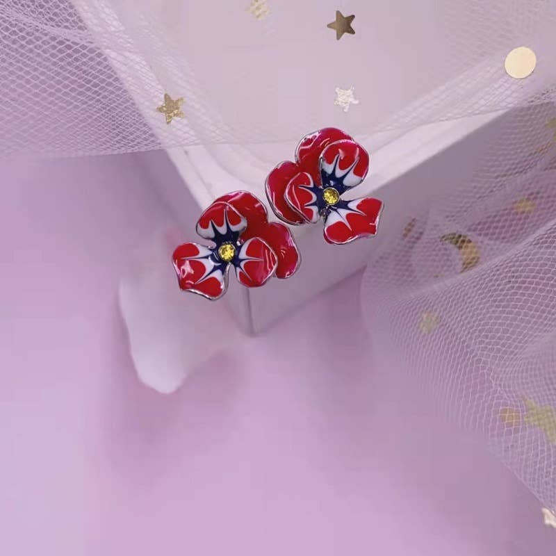 French enamel and colored glaze flower earrings