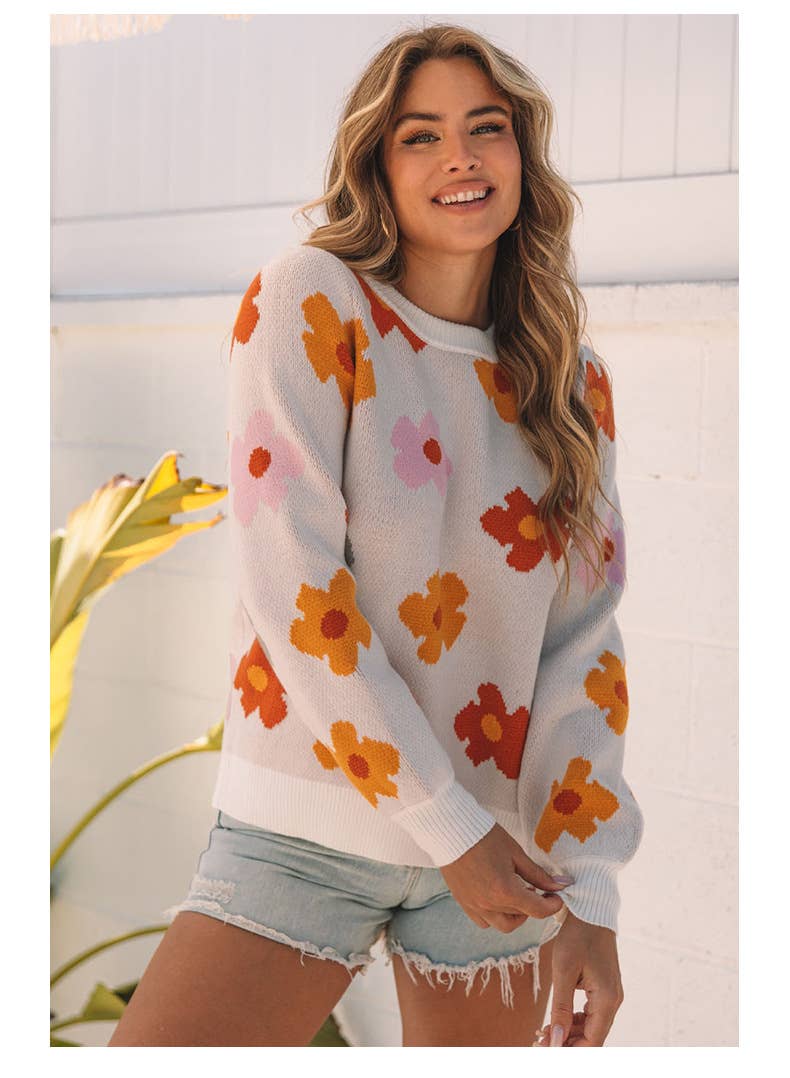 FLORAL PRINT WARM THREAD LONG SLEEVE SWEATER