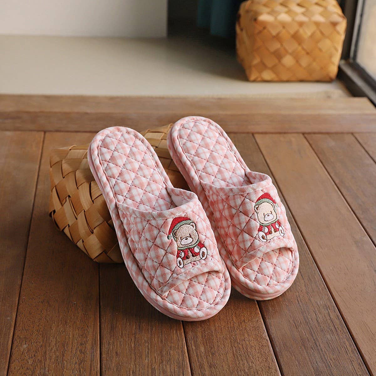 Cute Bear Cotton Slippers with Thick Sole