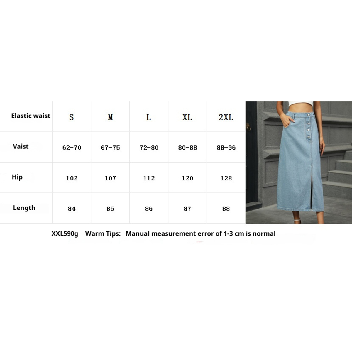 Women?™s Washed Denim Midi Skirt with Buttons_CWJSK0206