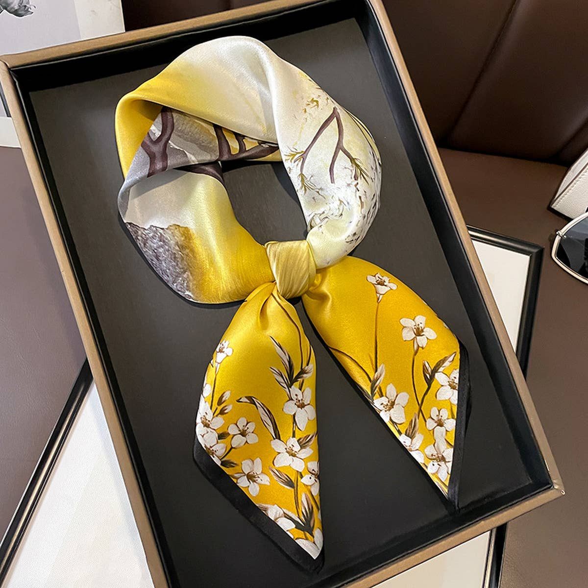 Camellia Silk Scarf - French Retro Square Wrap_CWASC0618