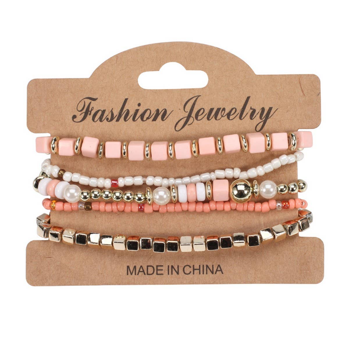CWAJE05699_BOHO MULTI STRAND BEADED PEARL ELASTIC BRACELET