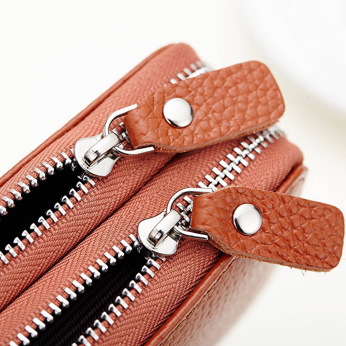 HEAD LAYER COWHIDE DUAL ZIP ZIPPER LEATHER CARD BAG_CWAB3872