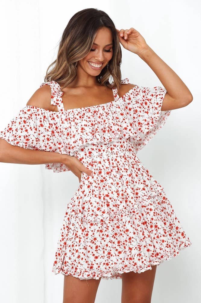 Floral print small fresh halter short dress