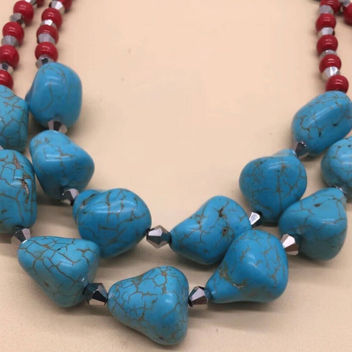 TURQUOISE PENDANT DOUBLE LAYER VINTAGE NECKLACE