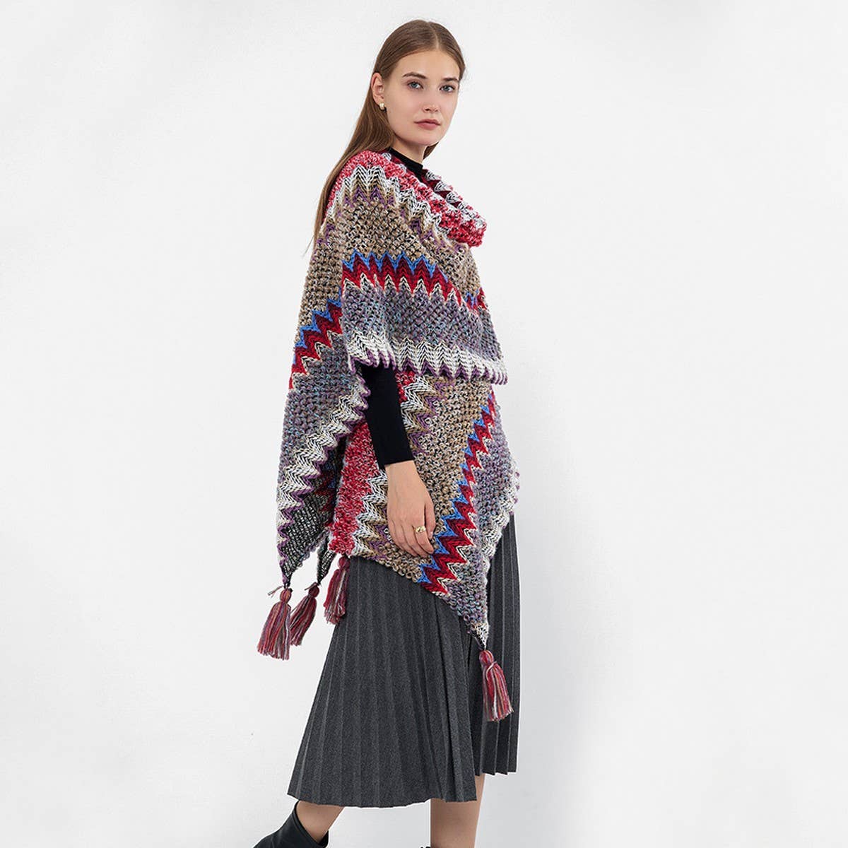 Vintage cashmere knitted jacquard shawl