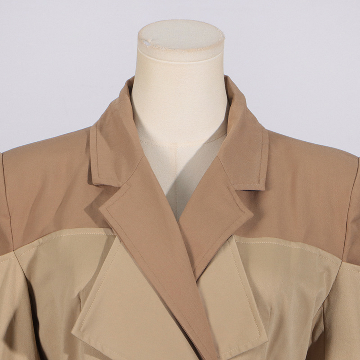 Spring New Colorblock Trench Coat with Waist Belt_CWOCO1263