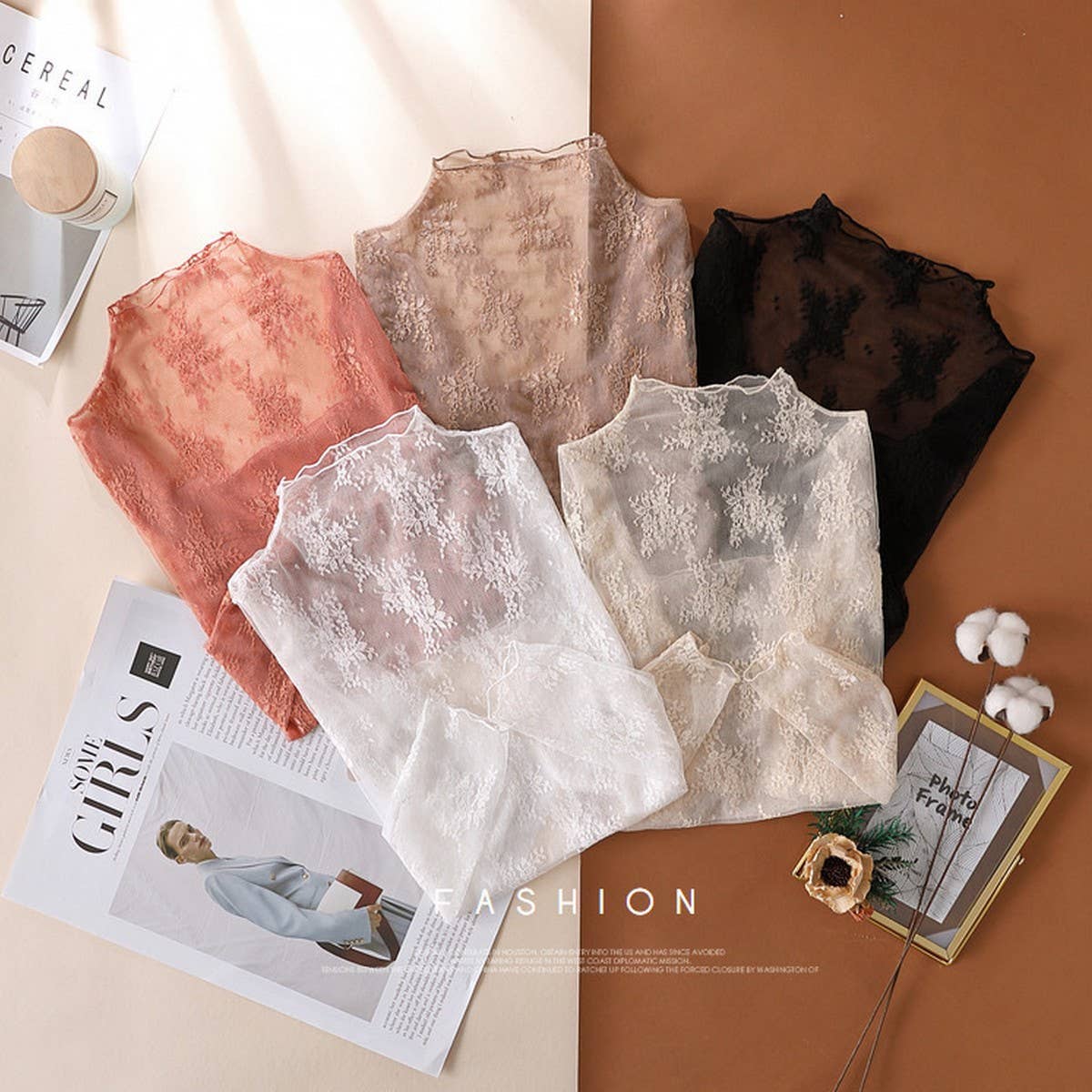 Semi Sheer Mesh Lace Sexy Slim Bottoming Shirt