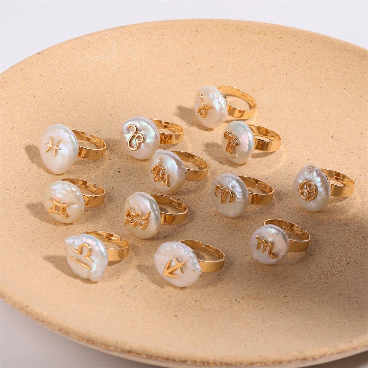 12 Zodiac Signs Irregular Pearl Rings_CWMM5742