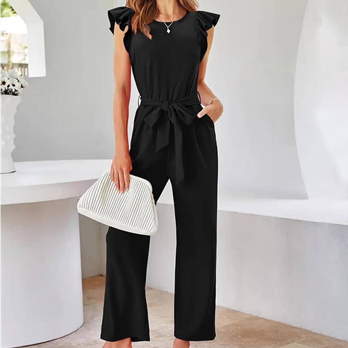 Woven lace-up jumpsuit_CWSJS0592
