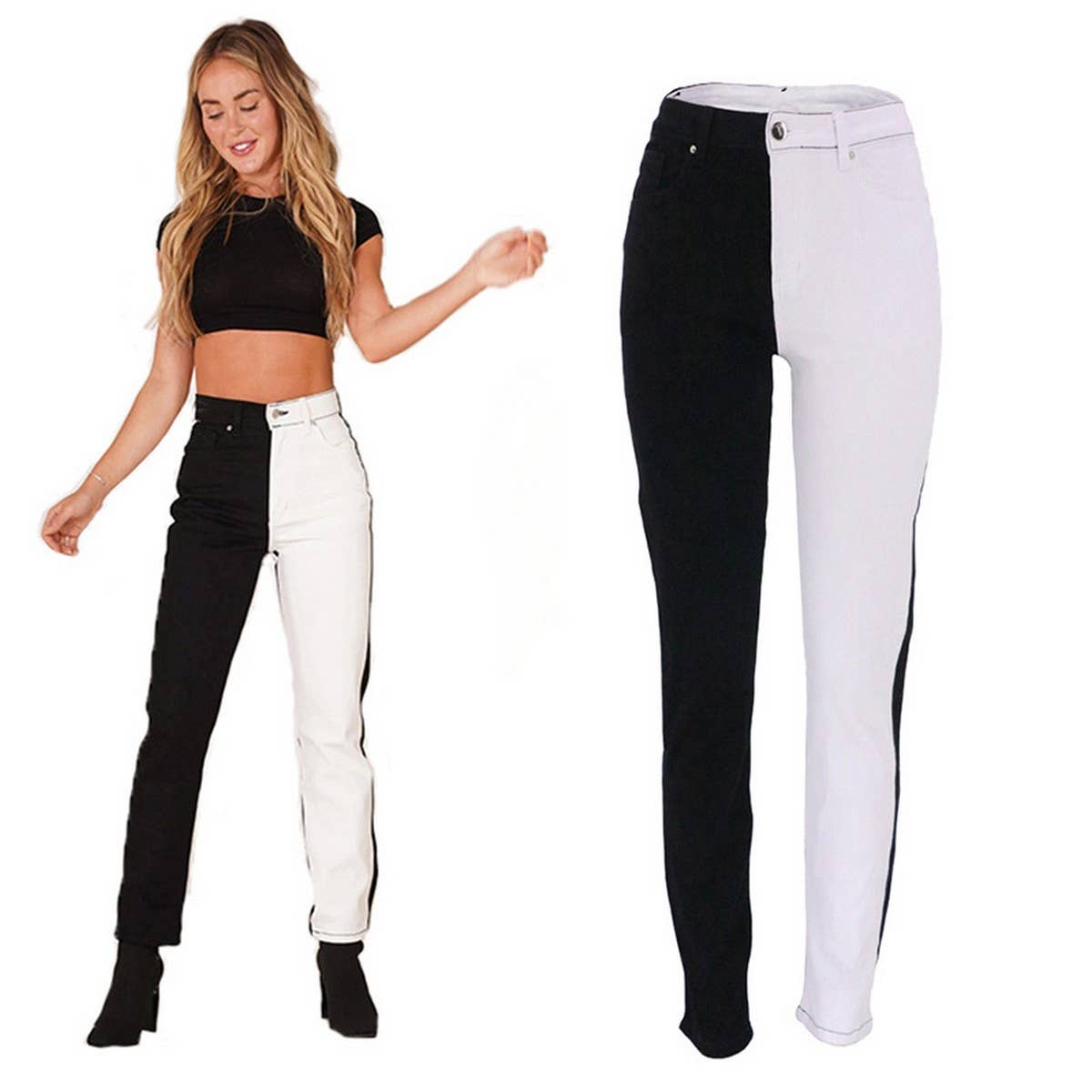 WOMENS FASHIONABLE SPLICING STRAIGHT LEG JEANS_CWJP0167