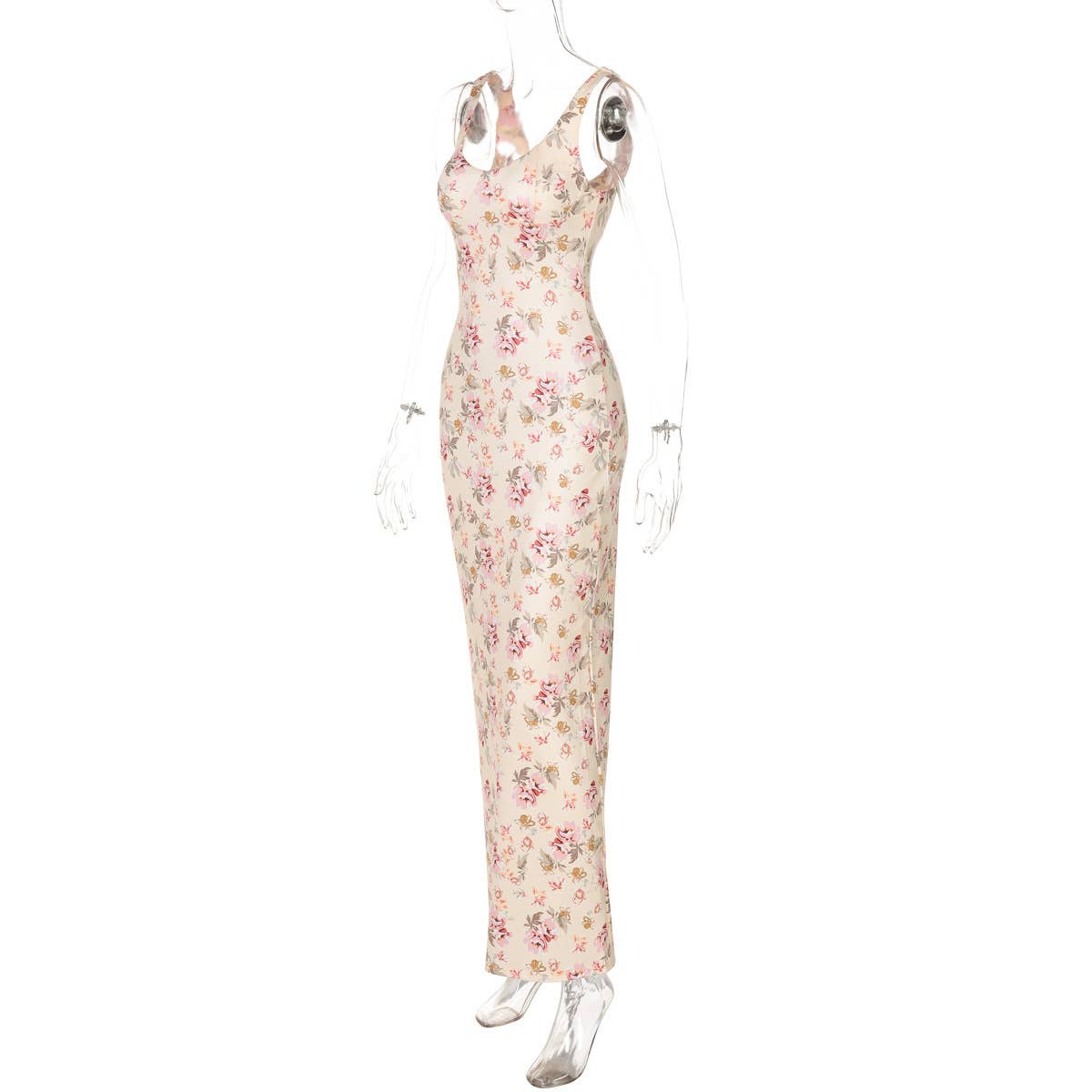 Floral U-Neck Slit Spaghetti Strap Dress
