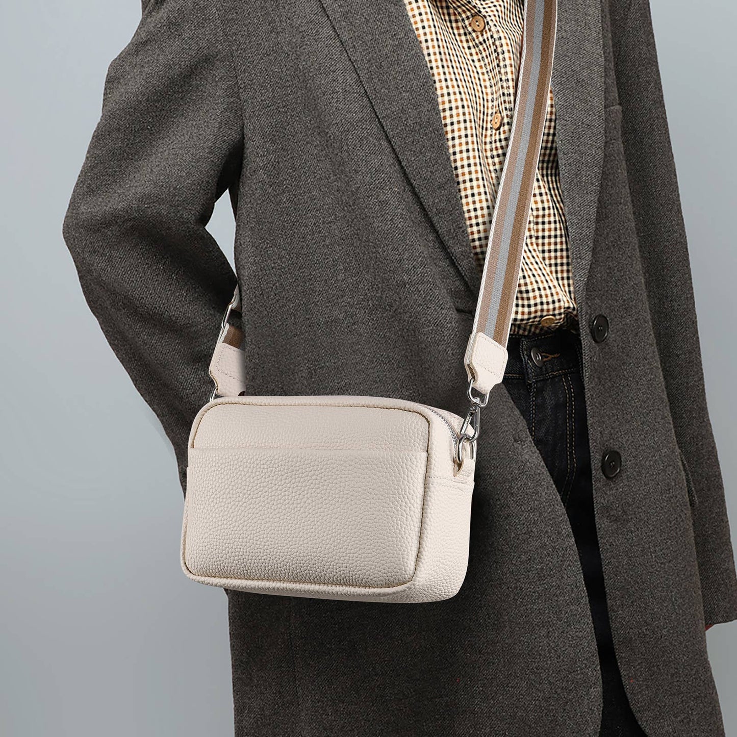 Solid-colored PU leather crossbody bag