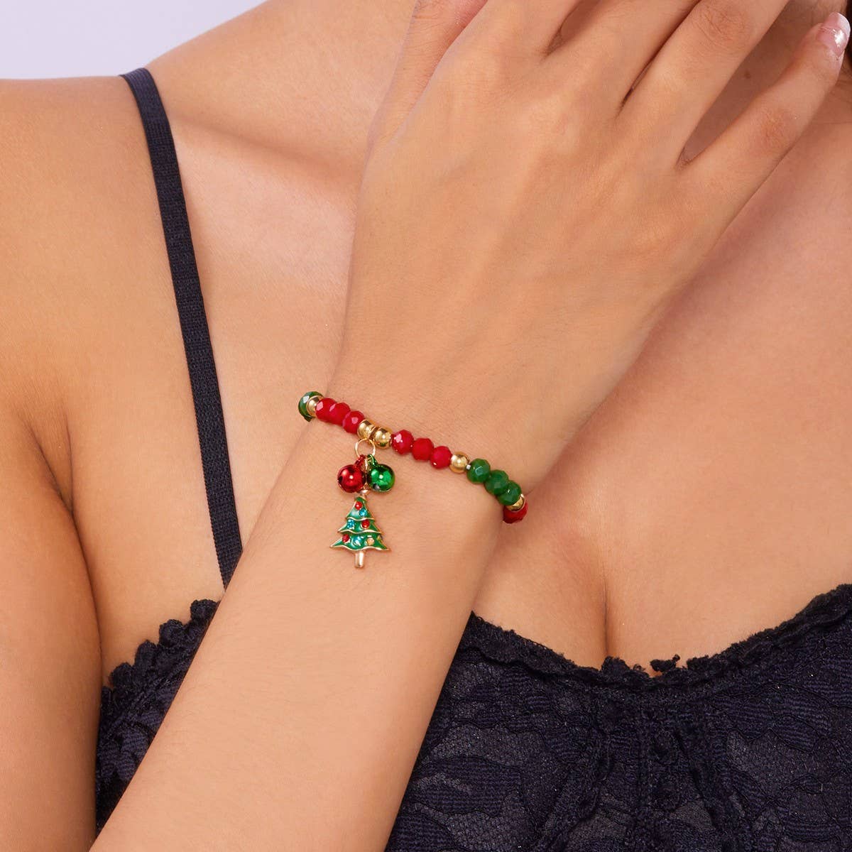 CWAJE2511_PENDANT SANTA CLAUS CRYSTAL BELL BEADED BRACELET