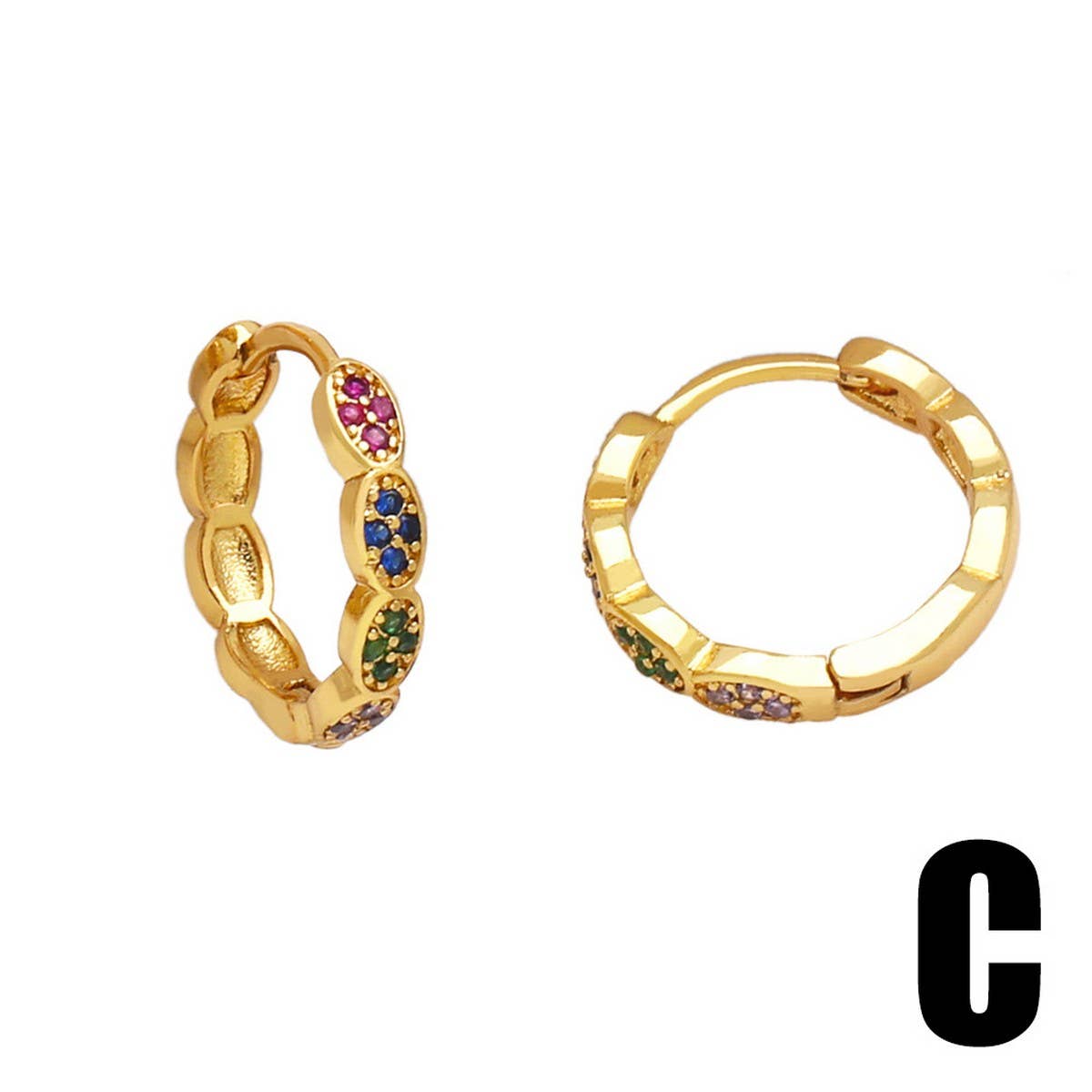 COLORED ZIRCON GOLD PLATED FLOWER EARRINGS