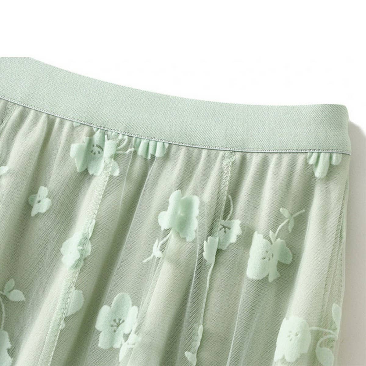 Flocked Tulle Patchwork A-Line Flared Skirt