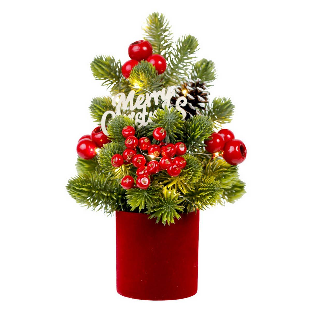 Ins Style LED Mini Christmas Tree with Red Berries_CWMM9887