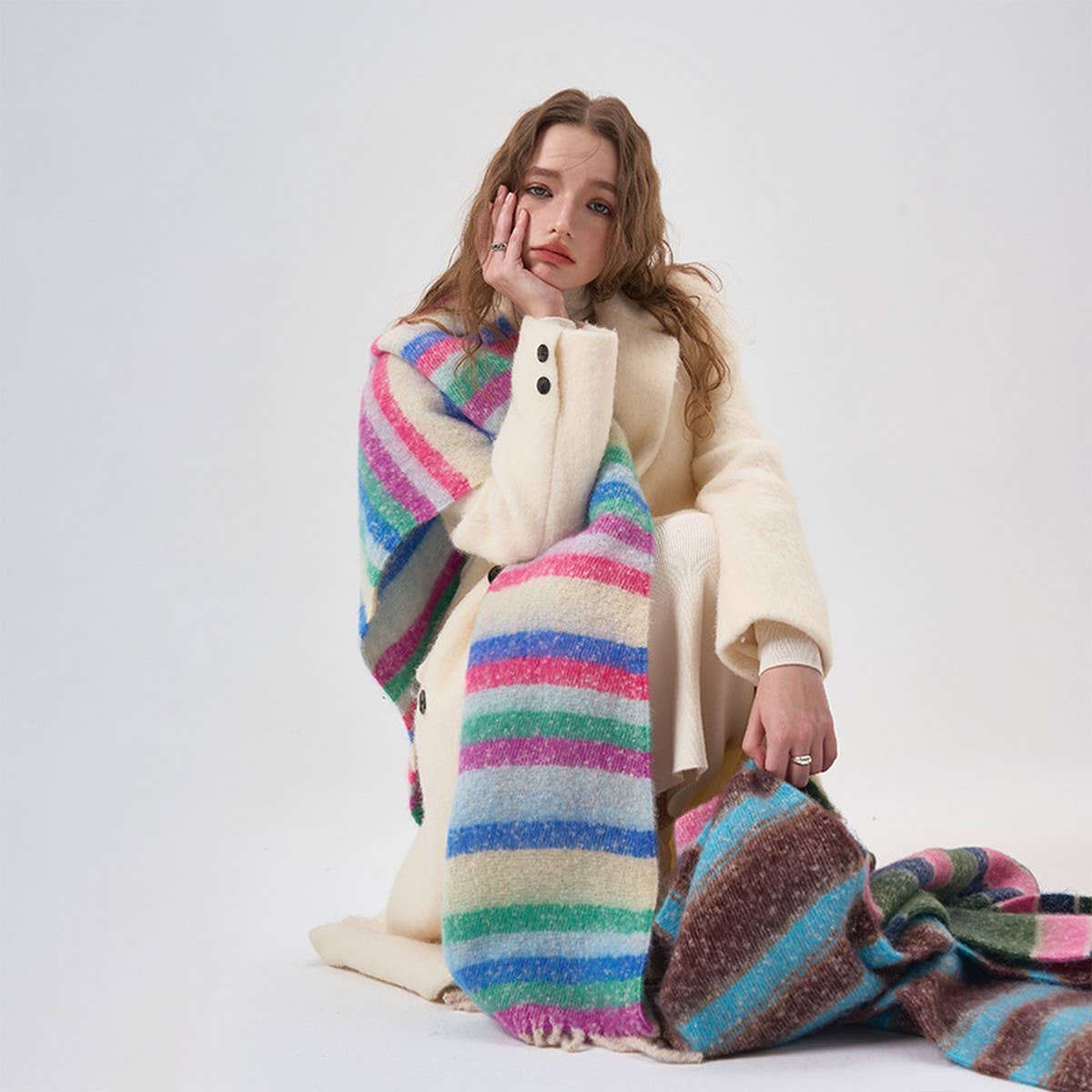 Rainbow Colorblock Scarf - Warm Cozy Winter Wrap_CWASC2351