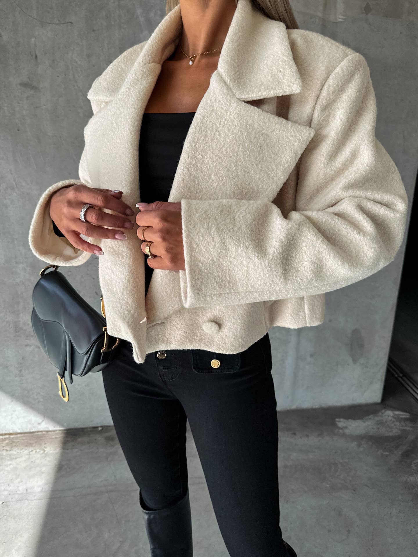 Wool oversized collar solid color coat