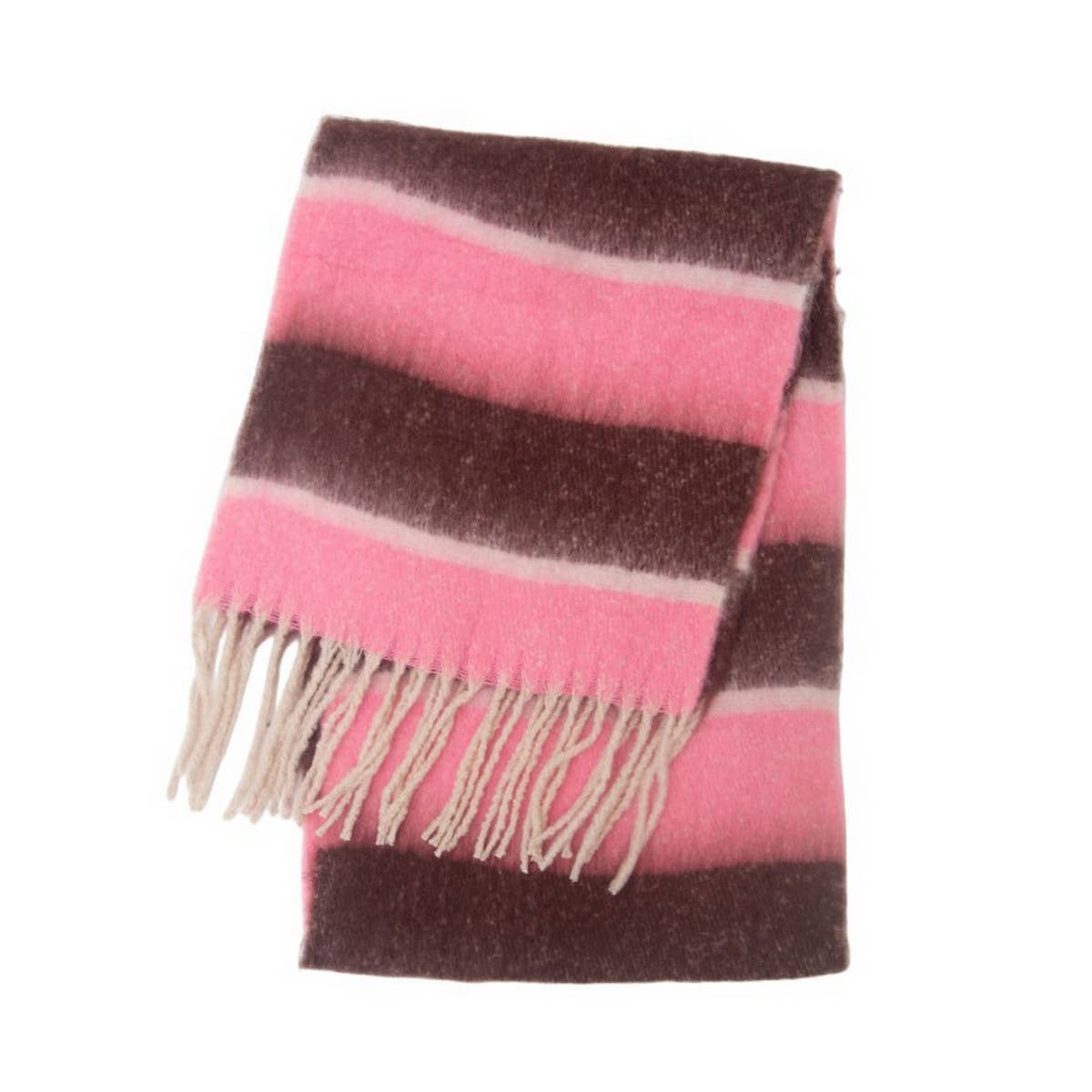 Chunky Fringe Stripe Scarf ? Winter Yarn Wrap