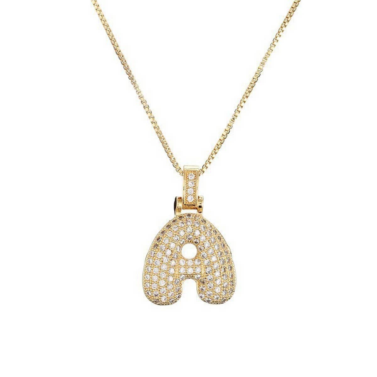 Copper Zirconia 26 Letters Pendant Necklace