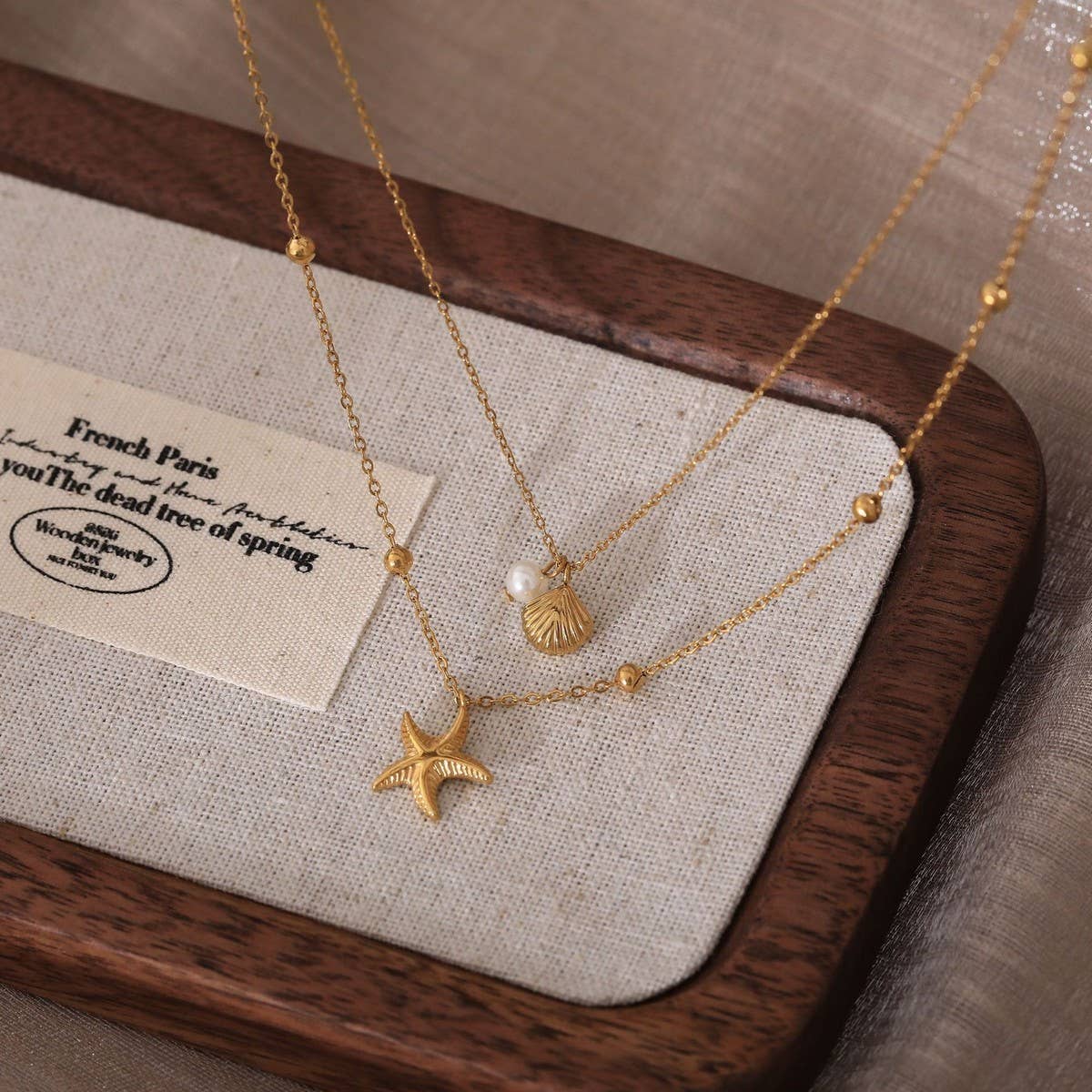 Summer Double Starfish Shell Necklace_CWMM5549