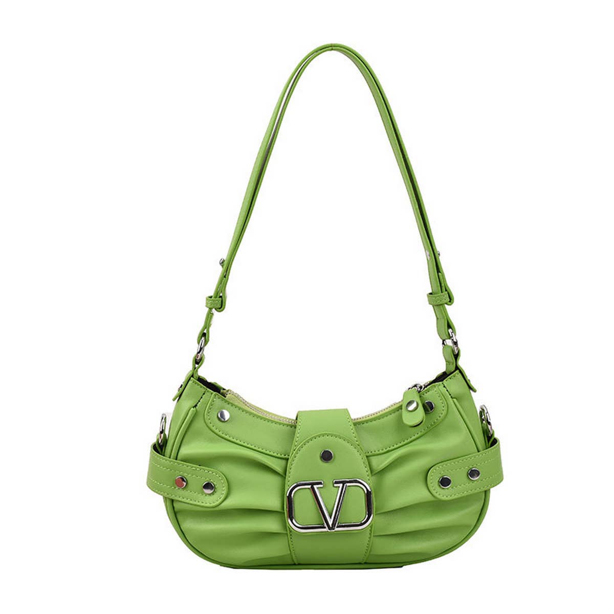 FASHIONABLE V PLEATED STUDDED SHOULDER BAG_CWAB1578