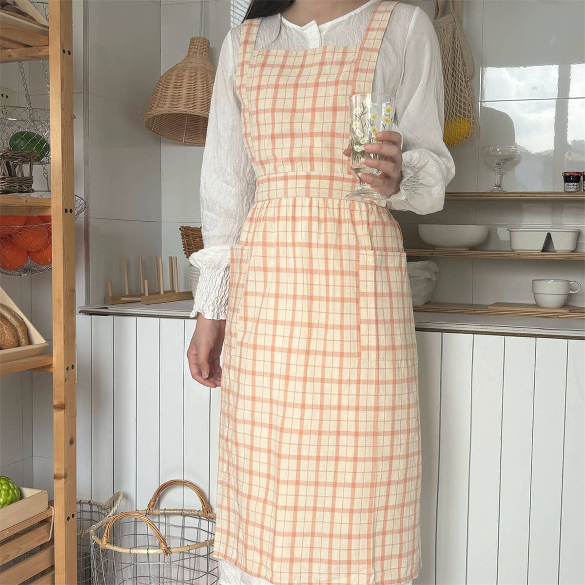 PLAID APRON FOUR-COLOR CAFE WORK APRON_CWMM5813