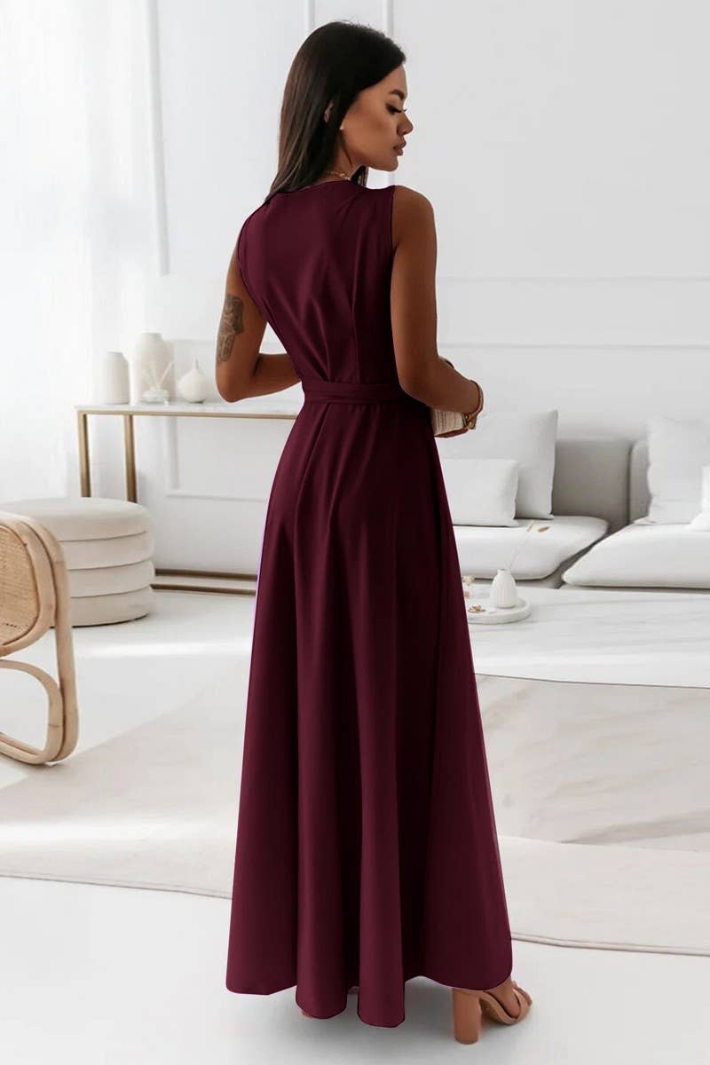 CWDMD4861_LACE-UP V-NECK EVENING GOWN LONG DRESS