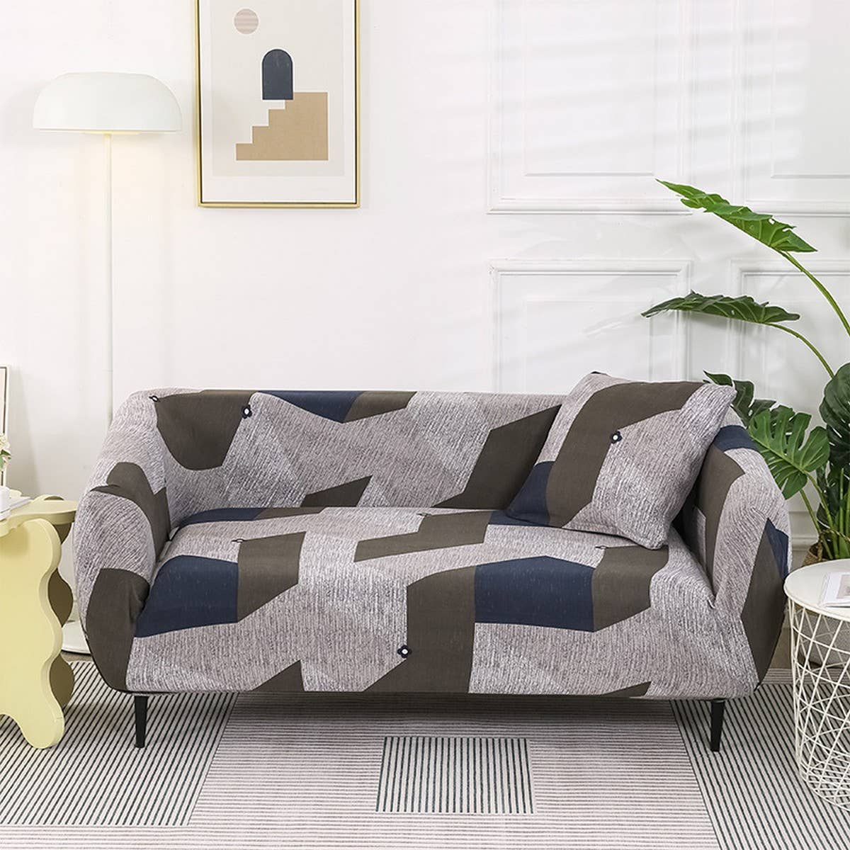 Printed Milk Silk Sofa Cover, Stretch & Full Fit_CWMM8325