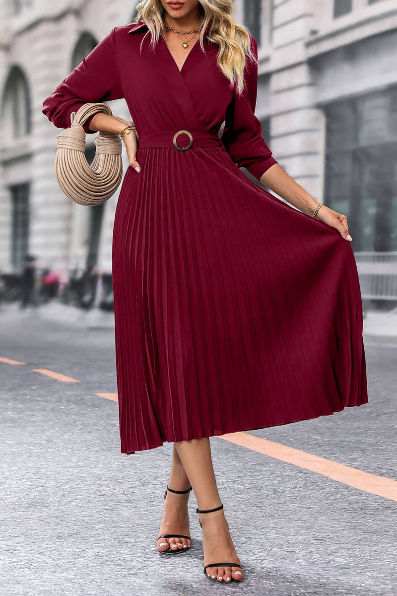 CWDMD4443_SPRING AND AUTUMN HIGH-END SOLID COLOR DRESS