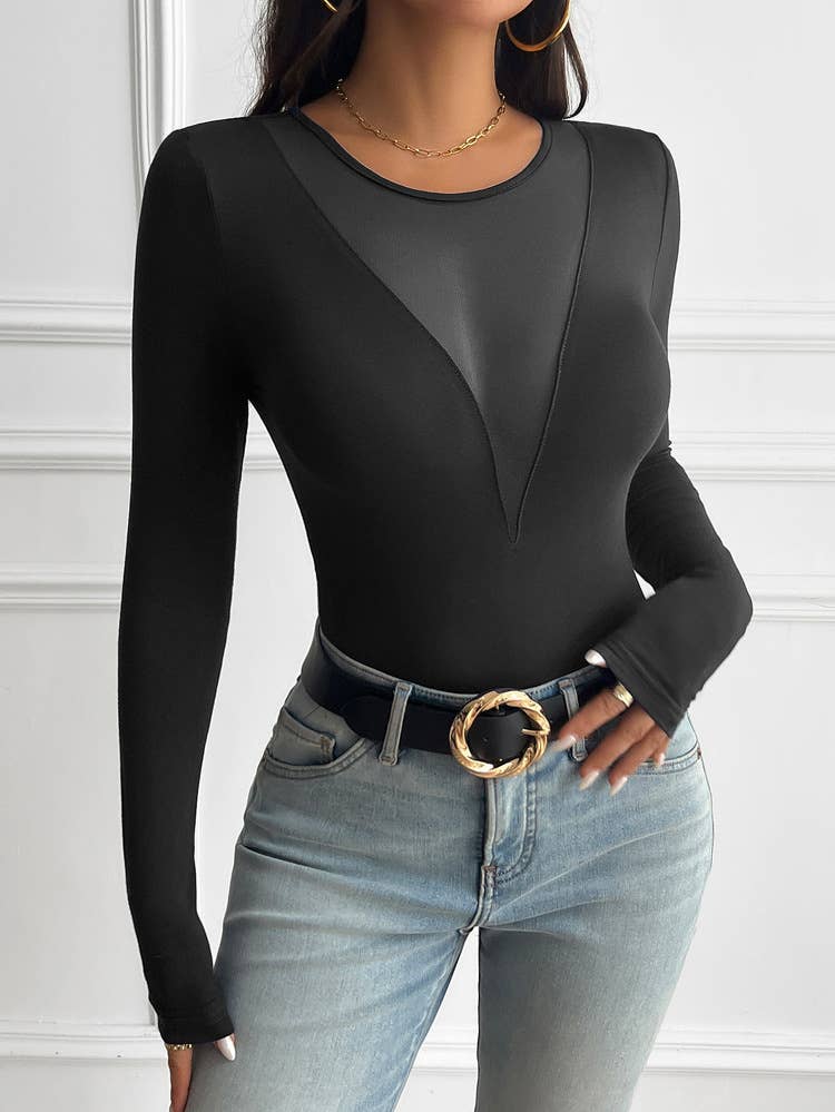 Y2K SEXY DEEP V PATCHWORK LONG SLEEVE T-SHIRT_CWTSTL2013