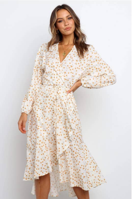 Floral sweet fashion ruffled long sleeve dress