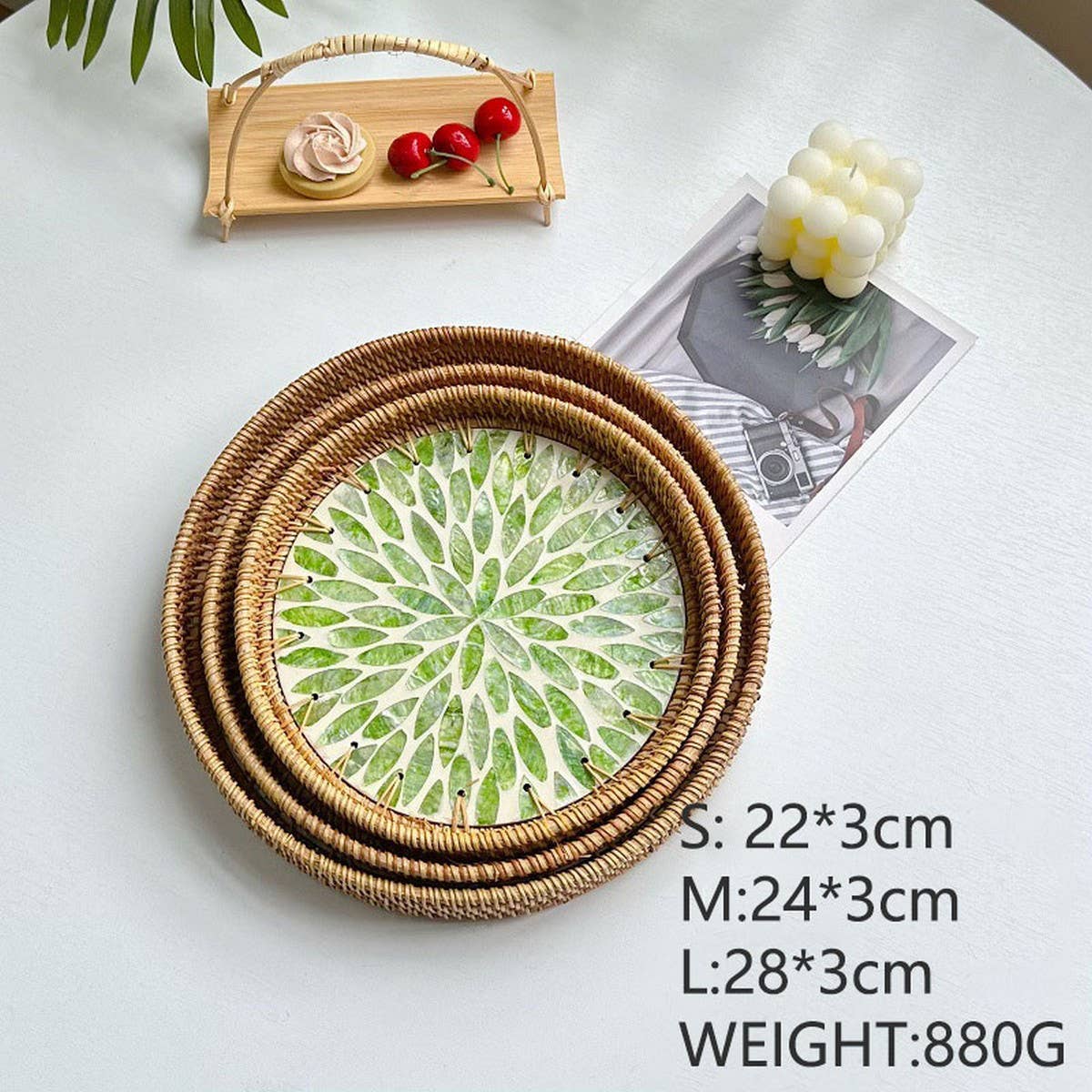 RATTAN COLORFUL SHELL FRUIT TRAY THREE-PIECE SET_CWMM4428